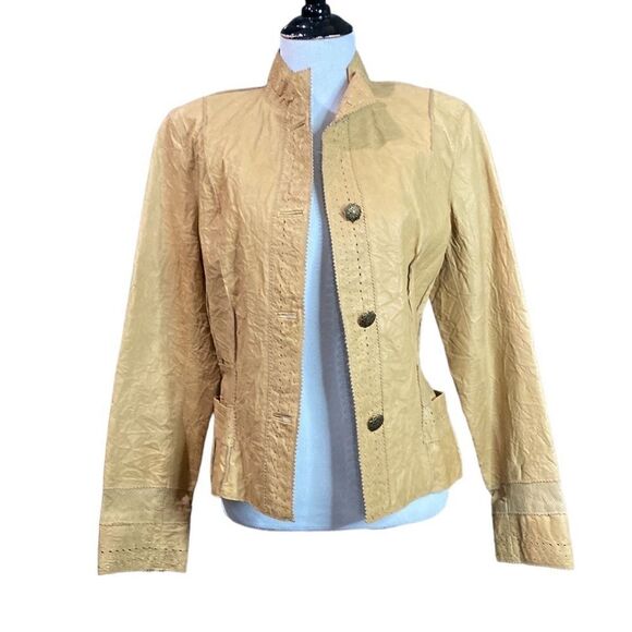 Wilson’s Leather Short Button Down Jacket Perforated Design Leopard Lining - Picture 1 of 14